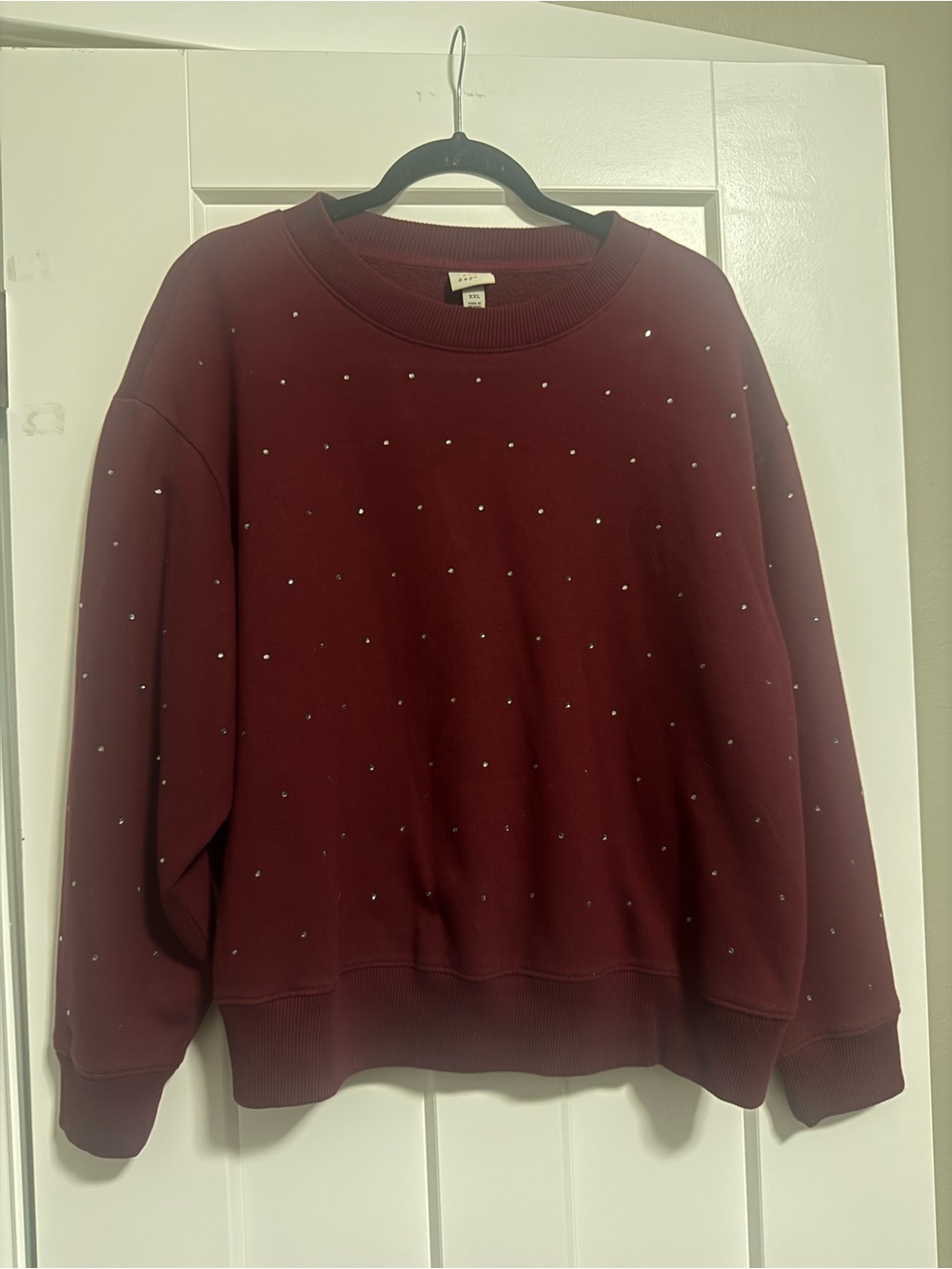 a new day Burgundy Crewneck Sweatshirt with Rhinestone Dots